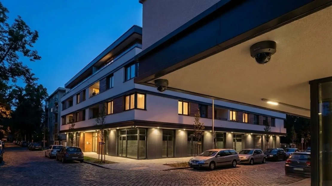 Kamera szerelés Budapesten modern társasházra dóm biztonsági kamerával