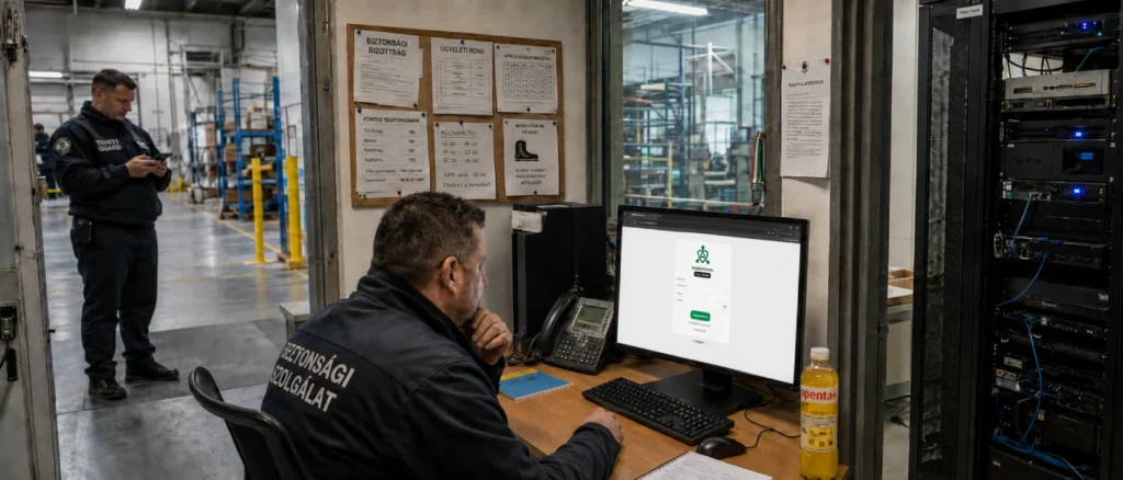 Saját szerveres őrjárat-ellenőrző rendszer vállalati környezetben, magyar biztonsági őrökkel, Trinity Guard belépési felülettel és helyi szerverrel